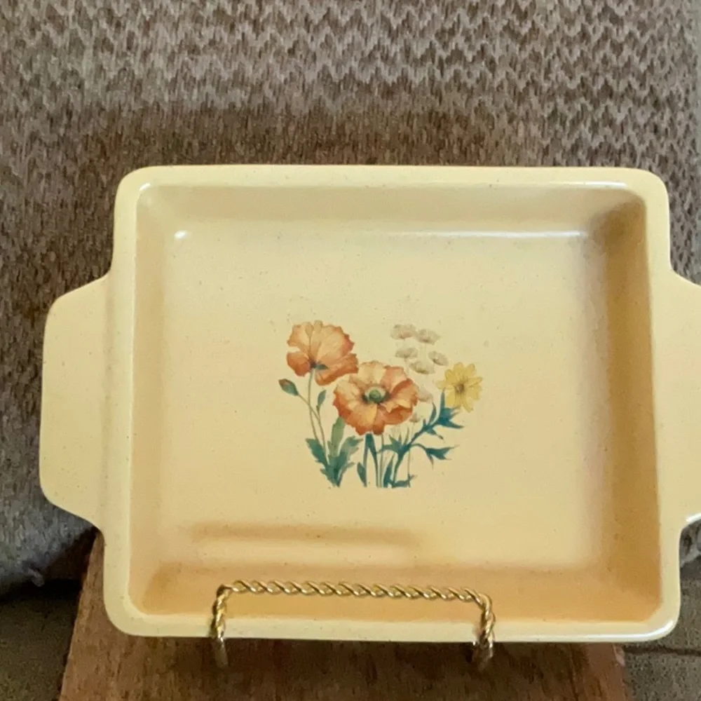 🌸3 for $18🌸 Vintage Treasure Craft bakeware speckled Orange with flowers - Picture 4 of 6